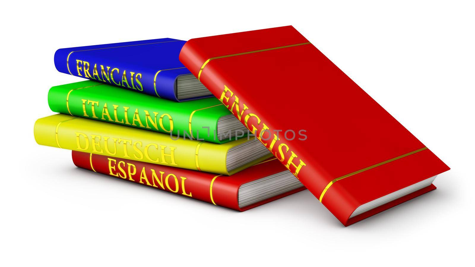 language textbooks in red on a white background