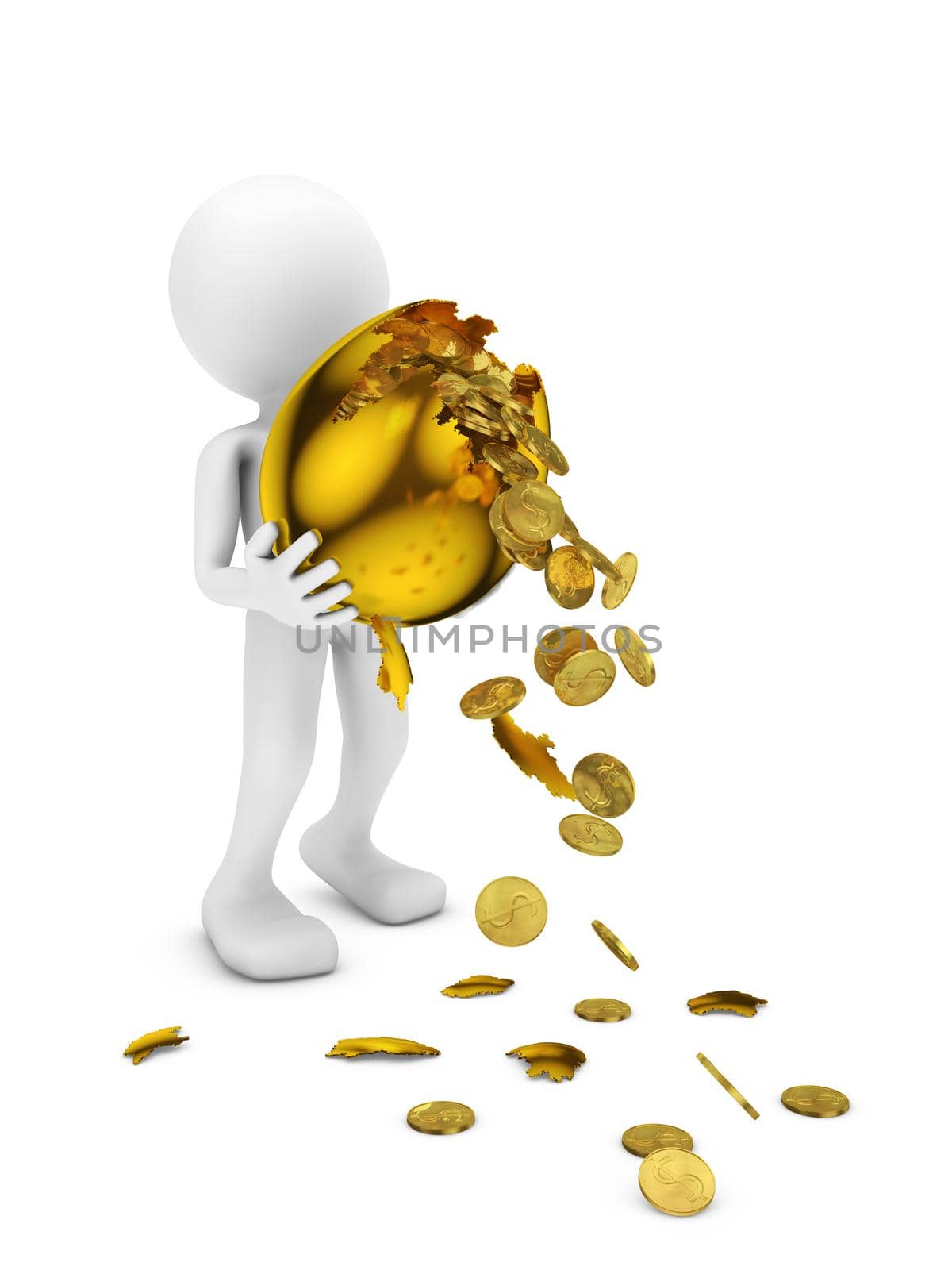 man scatters gold coins from a golden egg