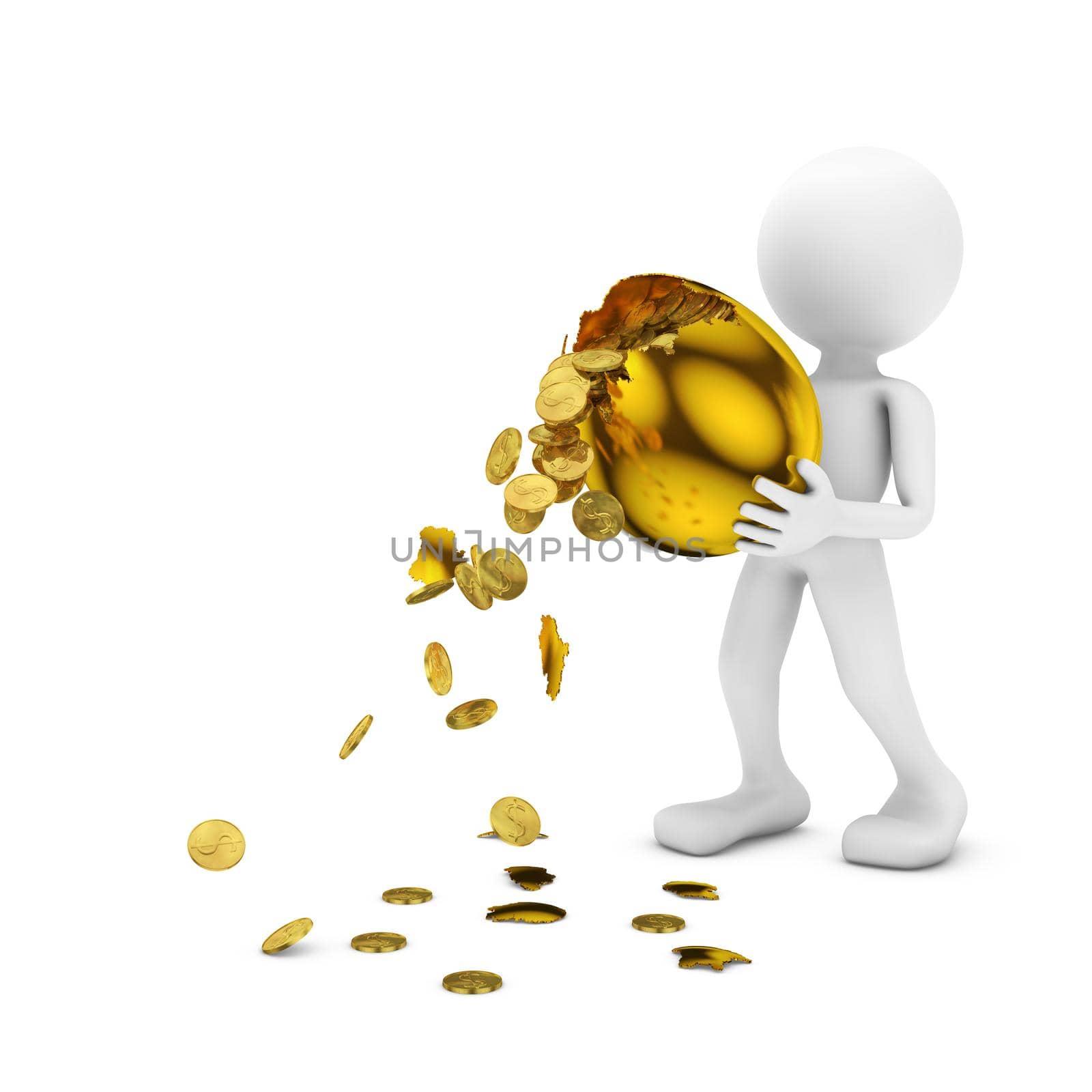 man scatters gold coins from a golden egg