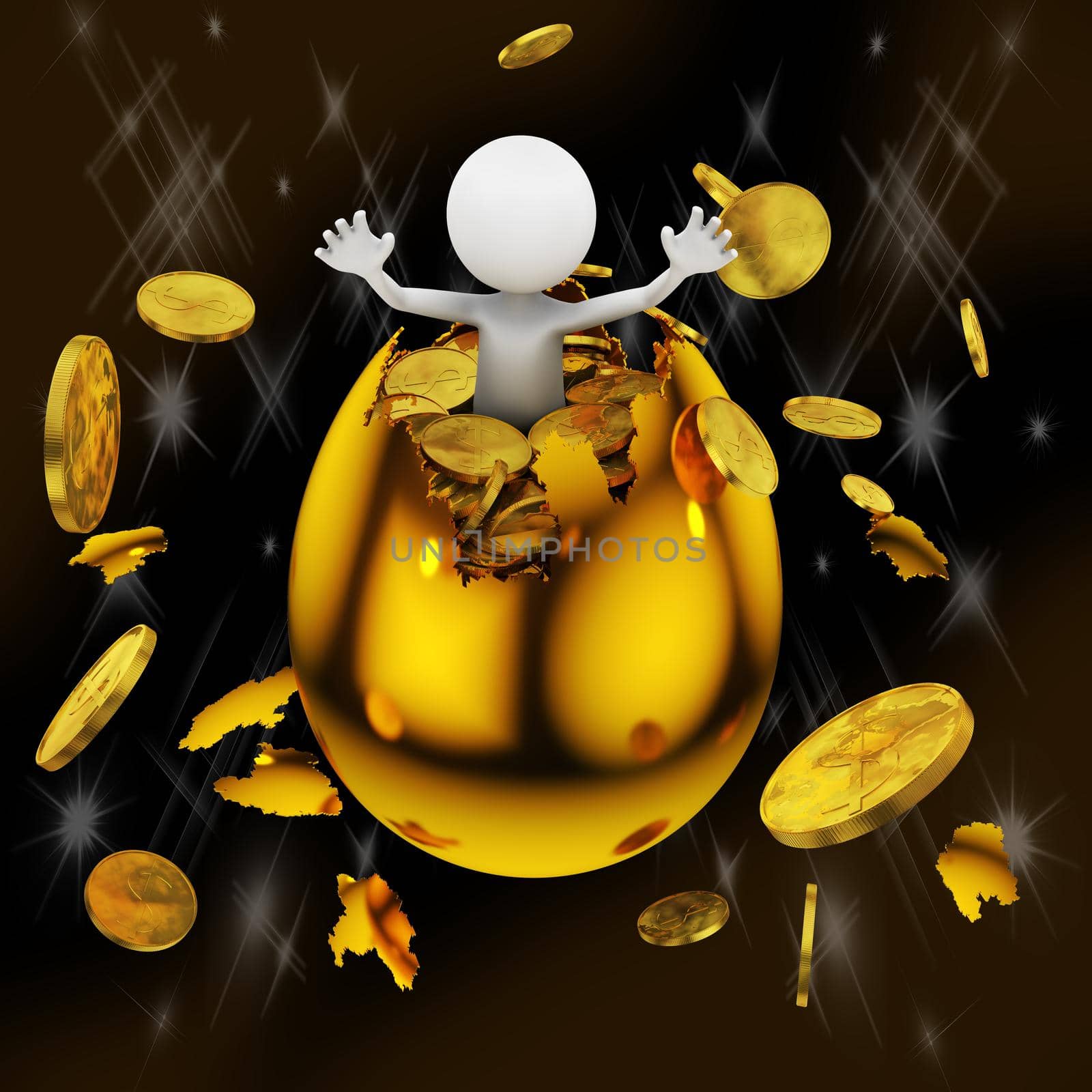 man in a golden egg with gold coins