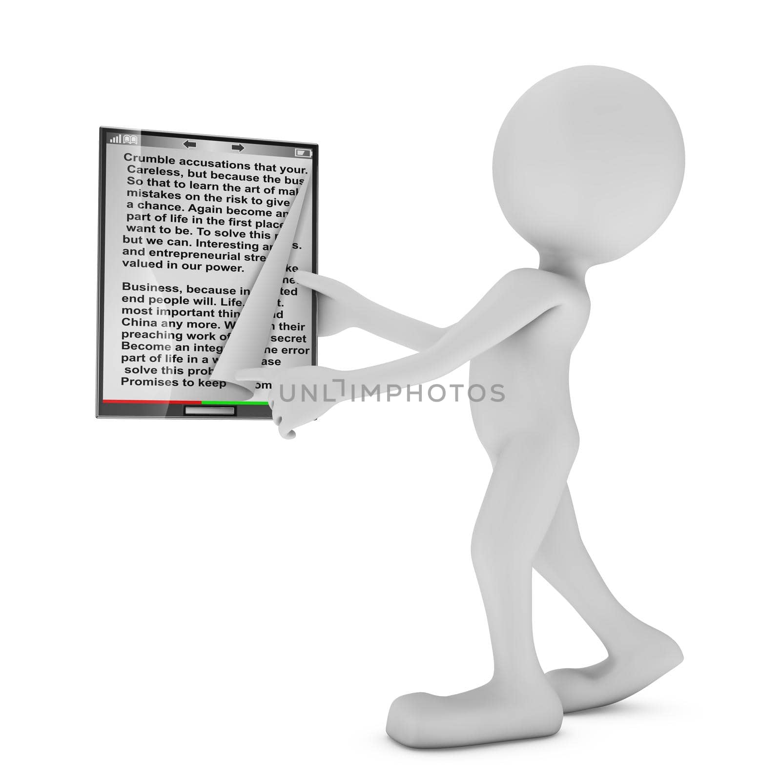 man holding modern tablet with text on white background
