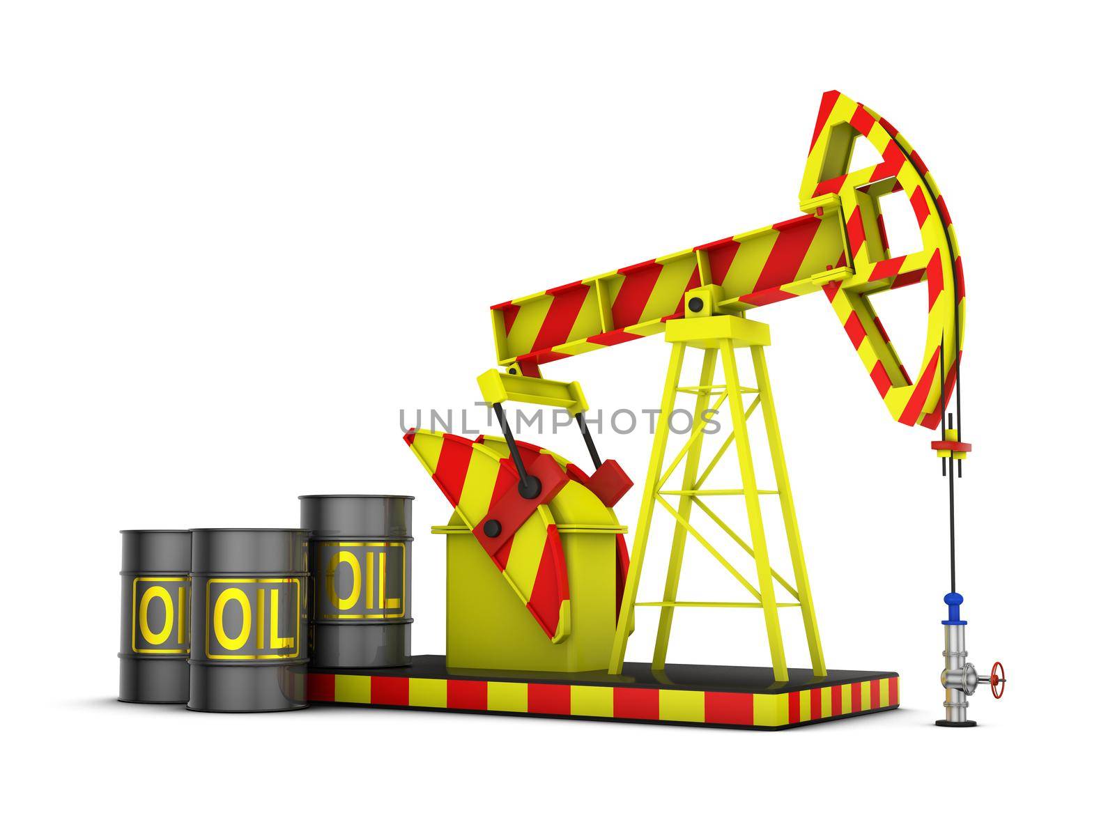 pump for oil and barrels on a white background