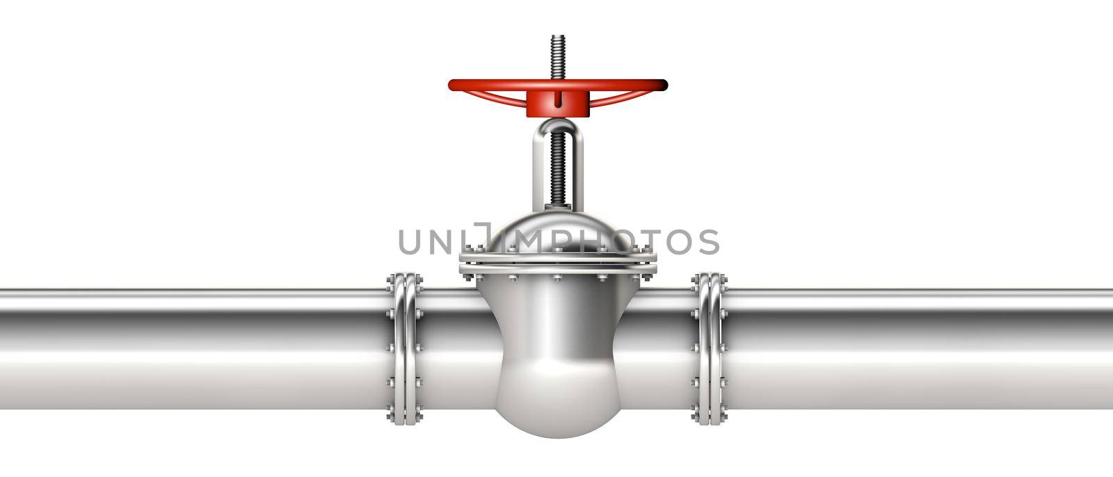 Glossy pipe and valve connection - isolated on white background