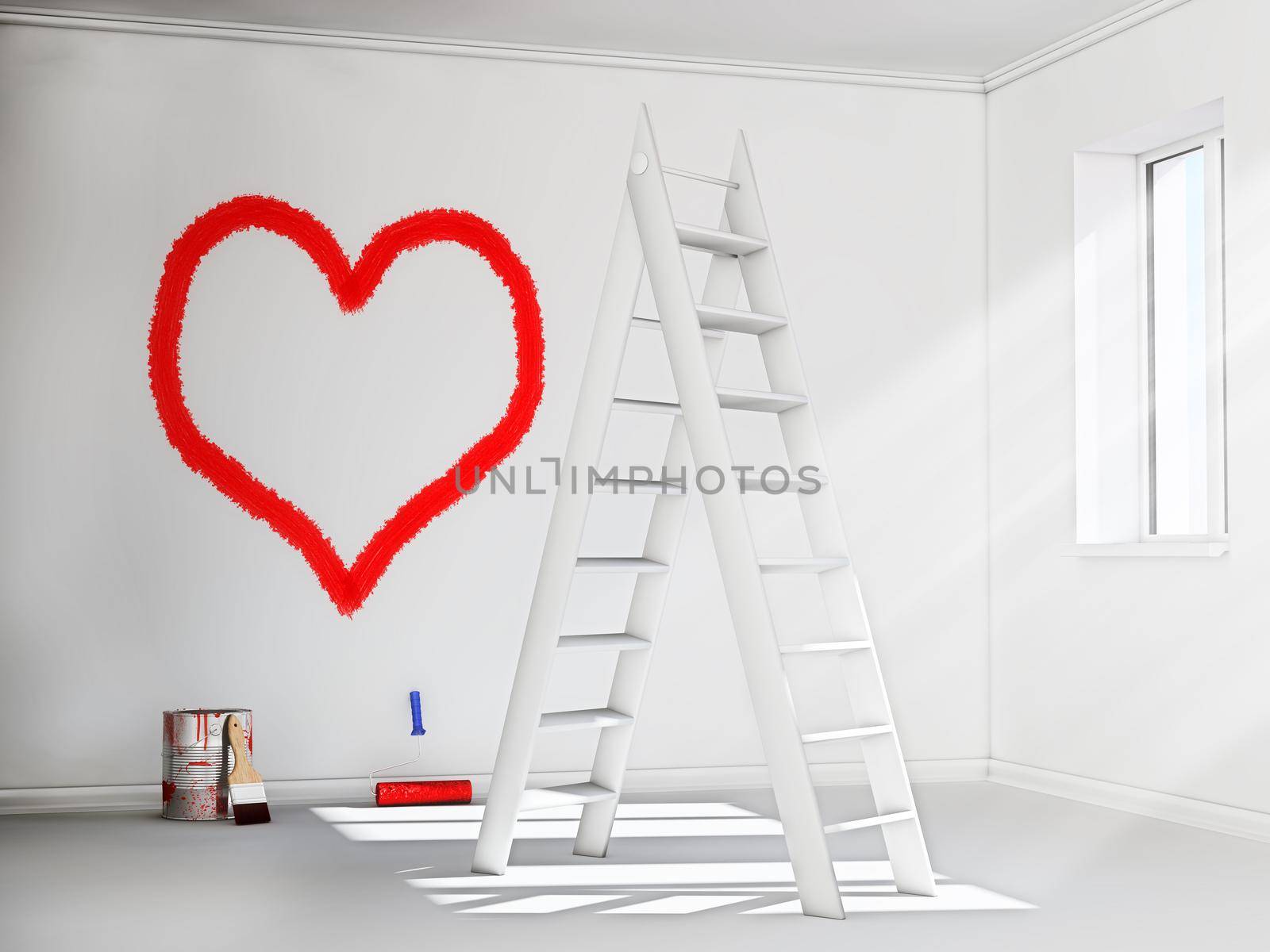 red heart painted on the wall symbolizes love