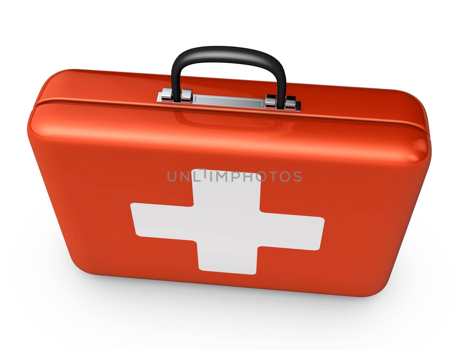 Red suitcase with white cross on a white background