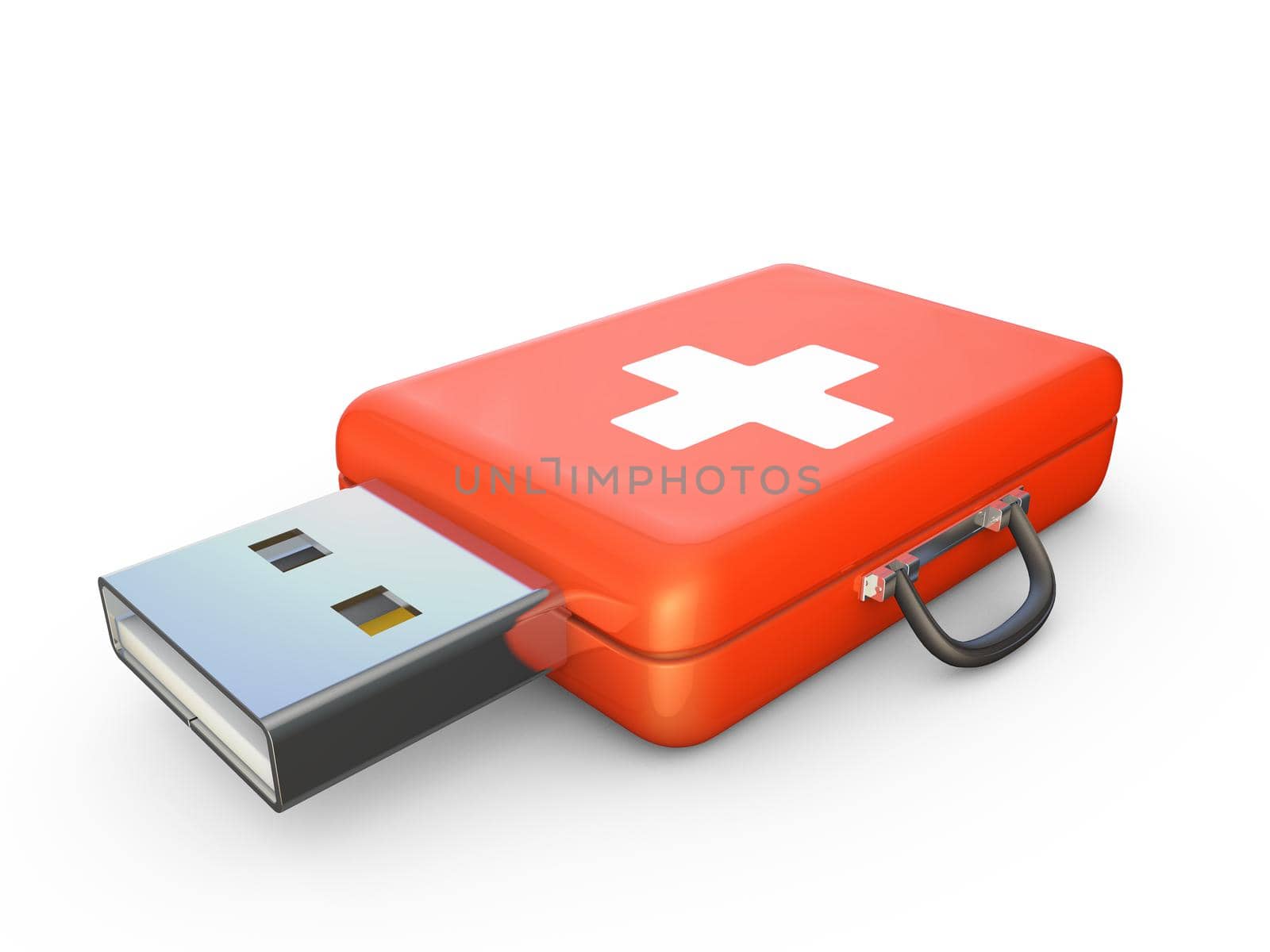 Red suitcase with white cross and usb connector