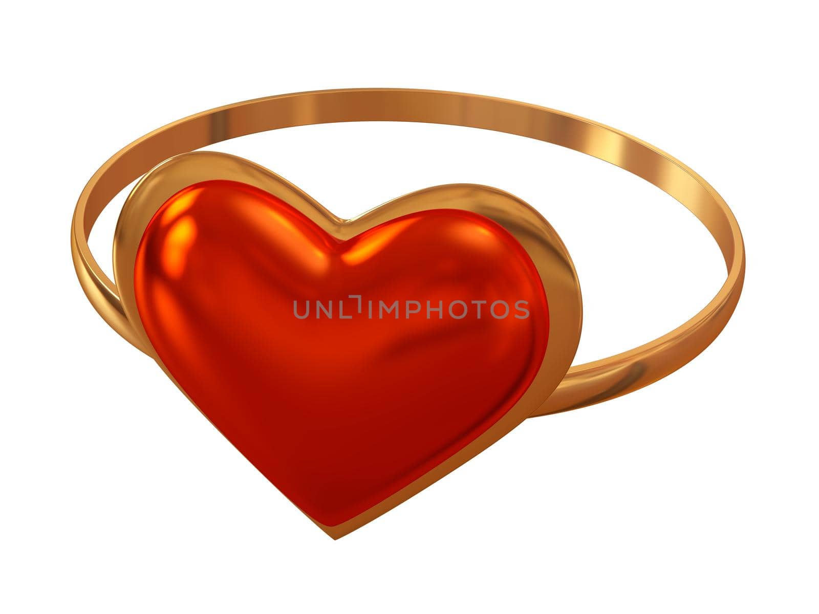 beautiful ring with a red heart on a white background