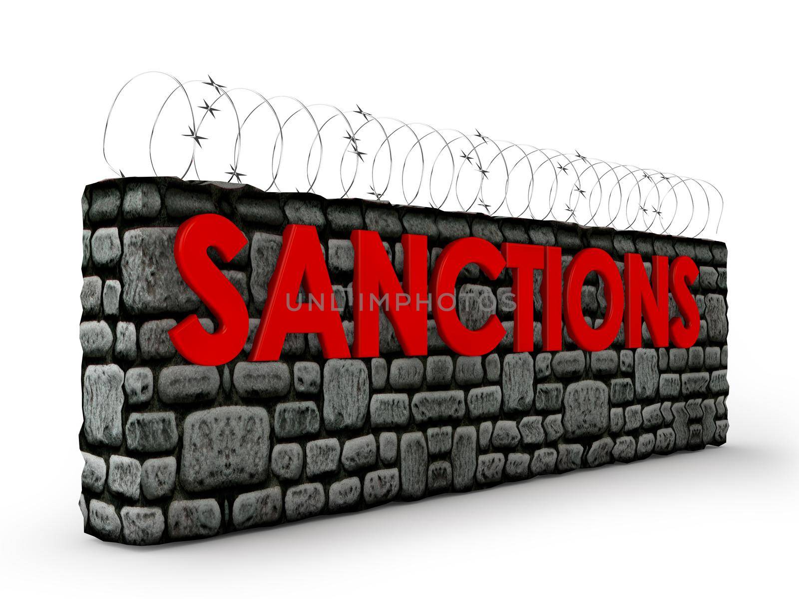 stone wall with barbed wire and the inscription: sanctions