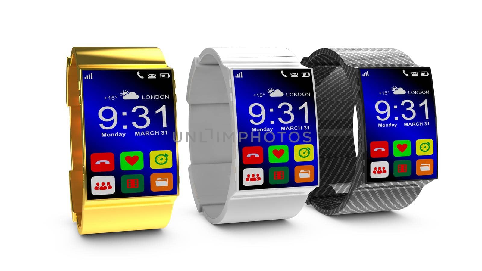smart watches in gold, white and carbon design
