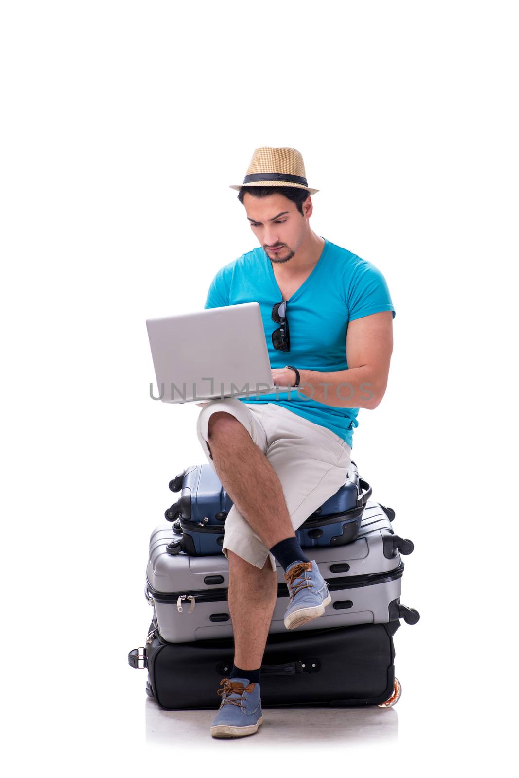 Freelancer working on the go isolated on white