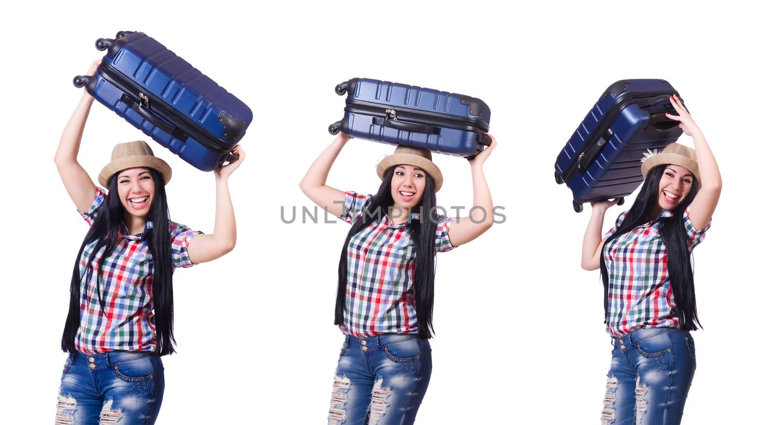 Woman with suitacases preparing for summer vacation