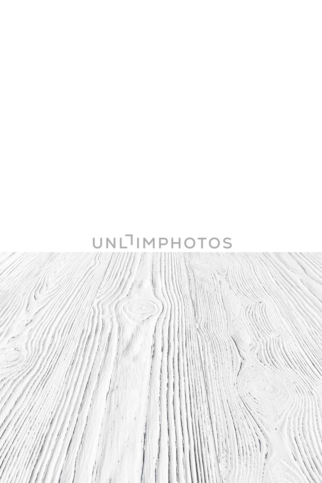 Empty white wooden surface against white background. Mockup for design.