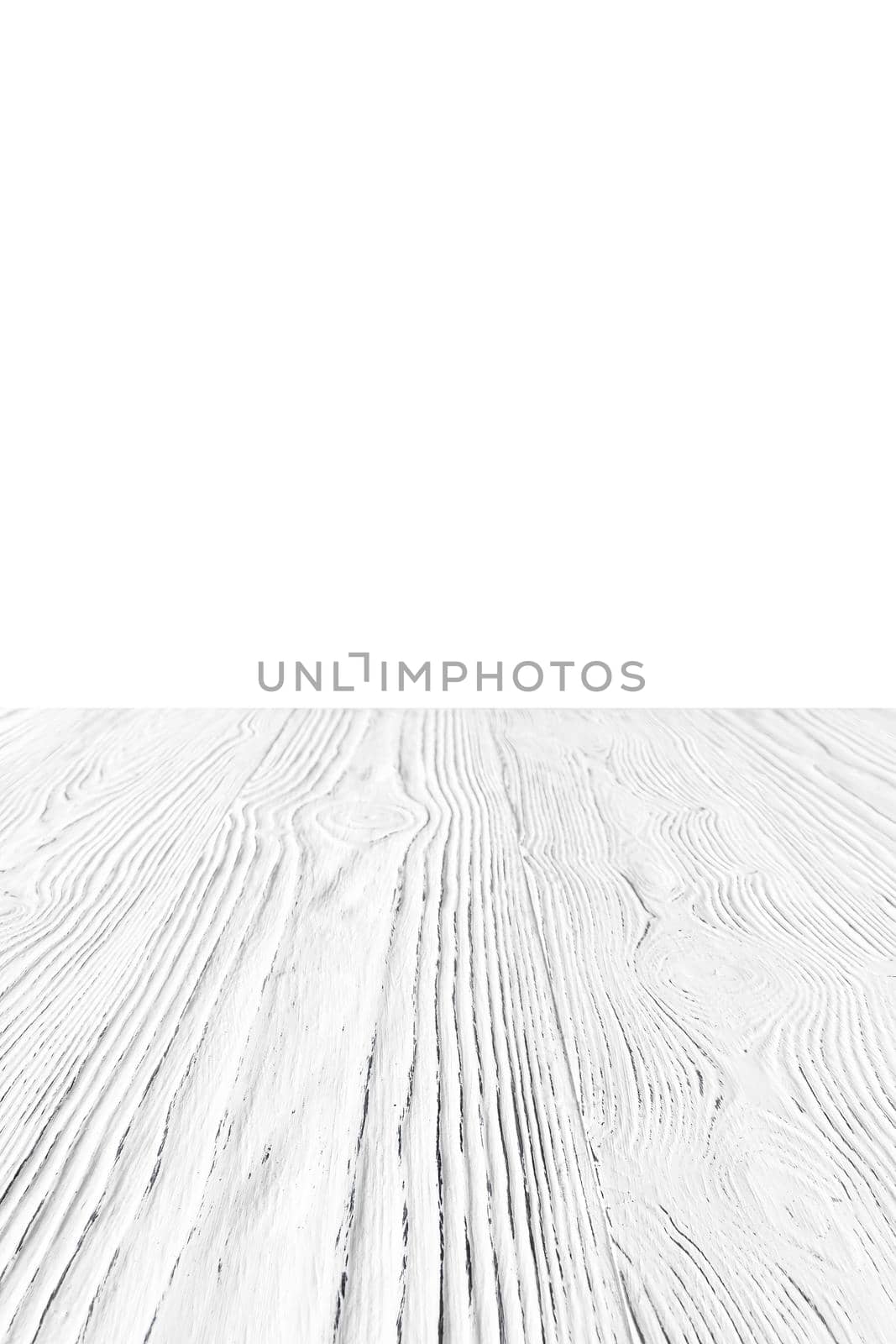 Empty white wooden surface against white background. Mockup for design.