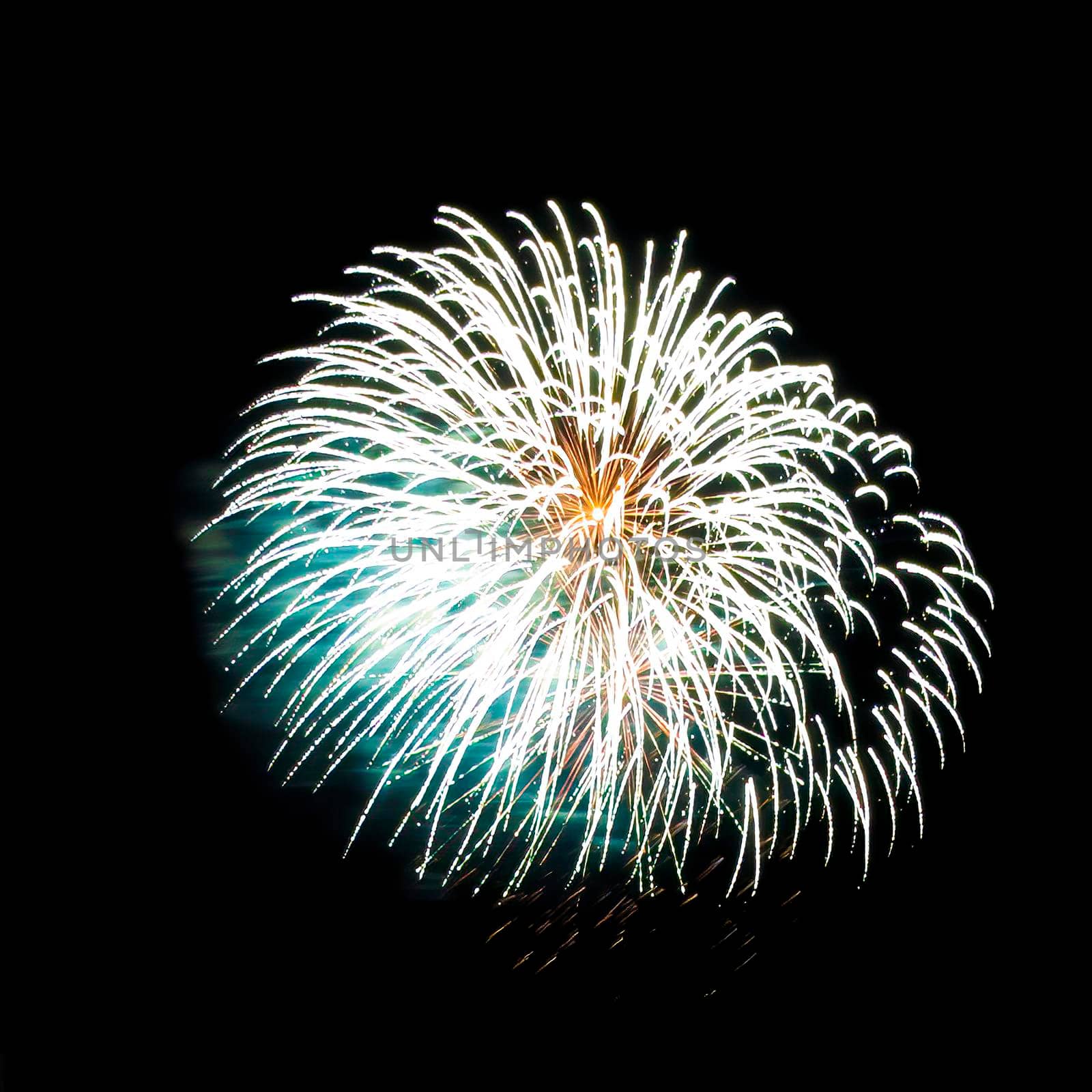 Colorful fireworks isolated on black sky background.