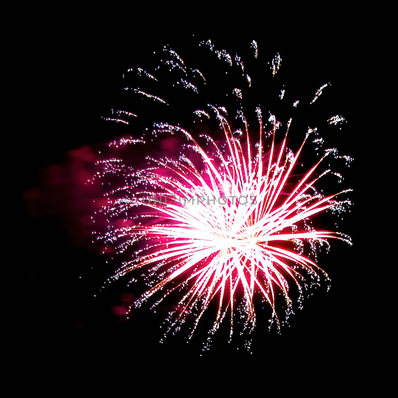 Colorful fireworks isolated on black sky background.