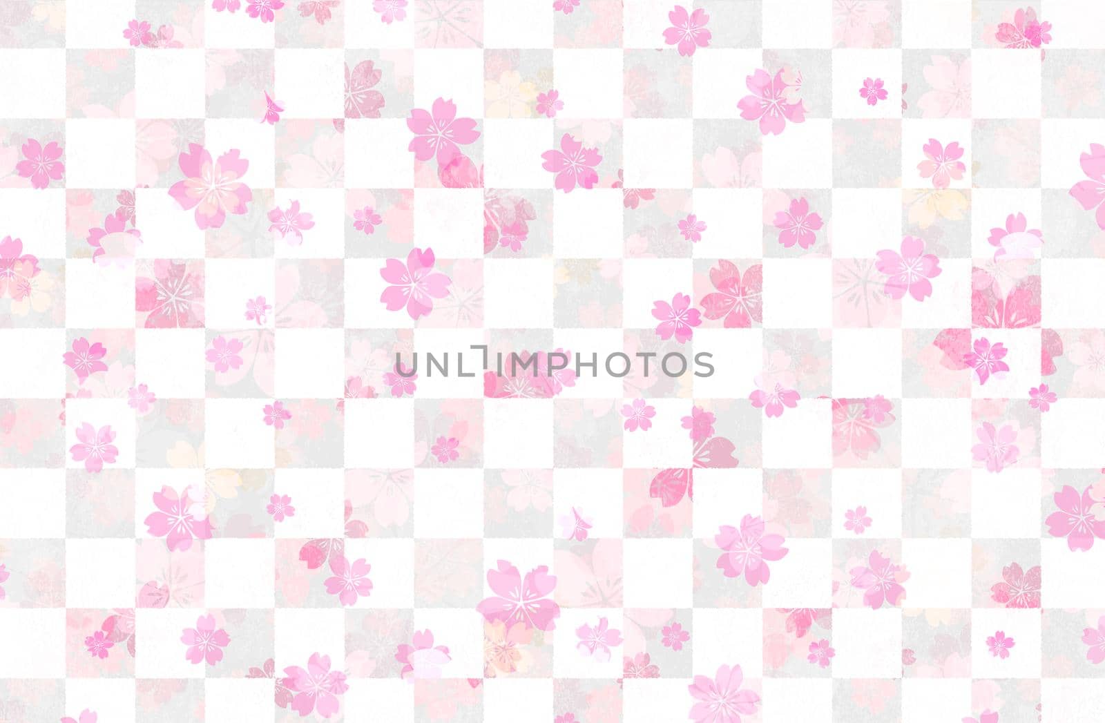 Water painting checked pattern with cherry blossoms / New year greeting card's template / spring background