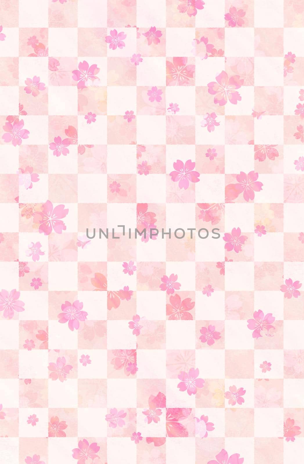 Water painting checked pattern with cherry blossoms / New year greeting card's template / spring background by barks