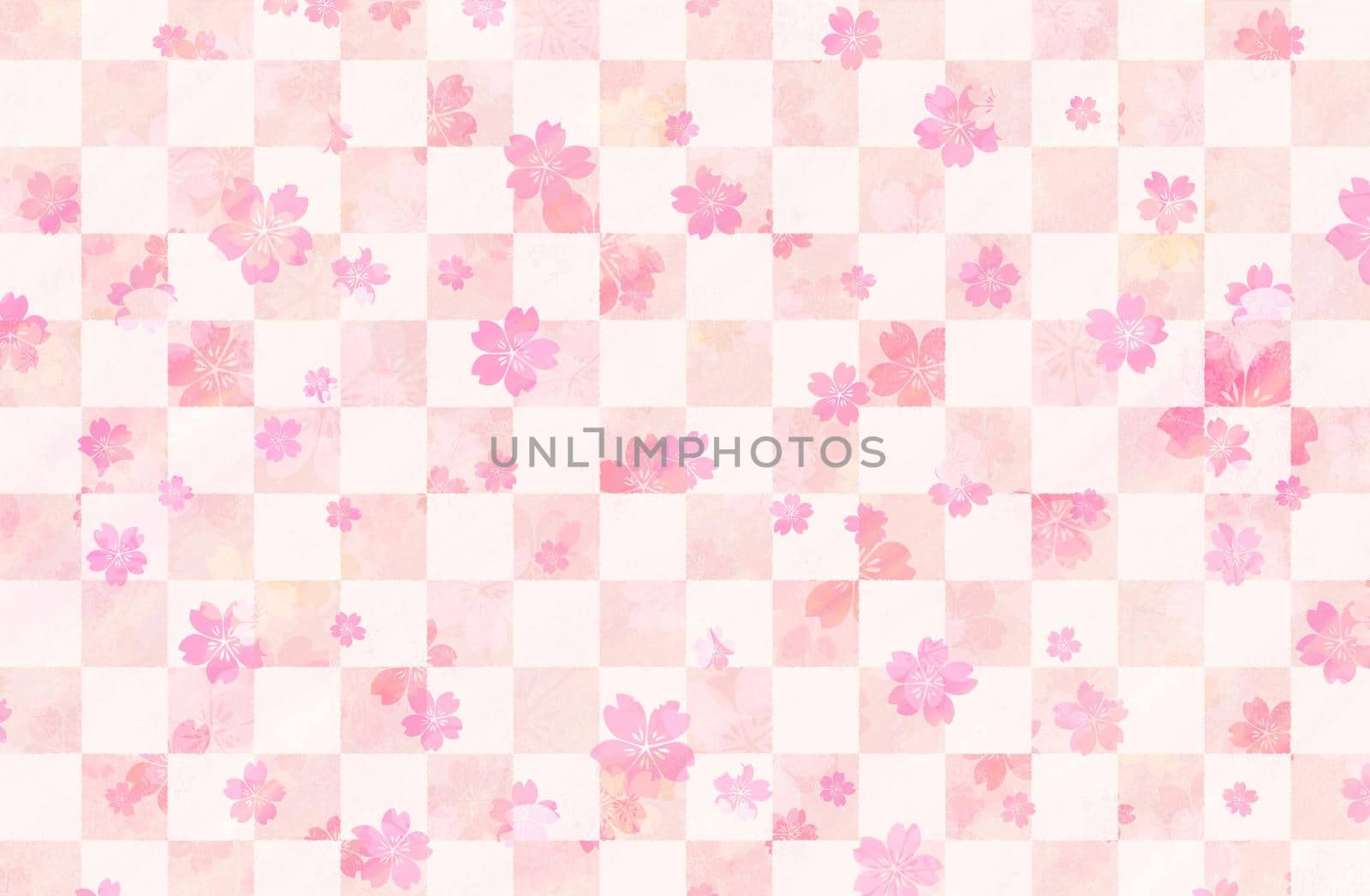 Water painting checked pattern with cherry blossoms / New year greeting card's template / spring background