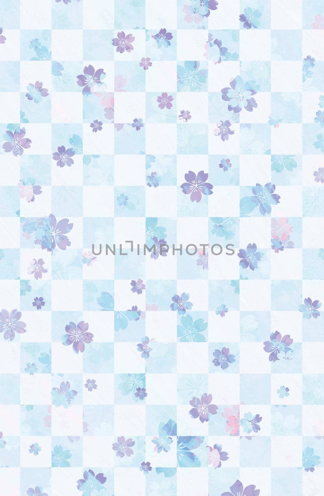 Water painting checked pattern with cherry blossoms / New year greeting card's template / spring background by barks
