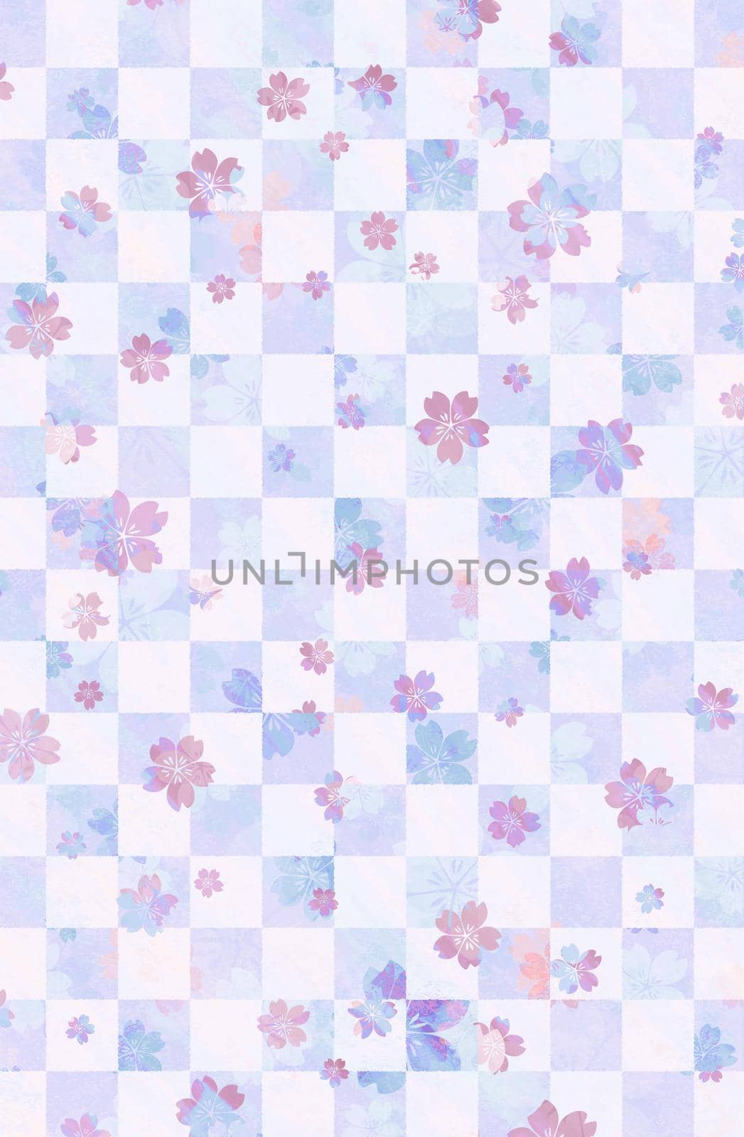 Water painting checked pattern with cherry blossoms / New year greeting card's template / spring background by barks