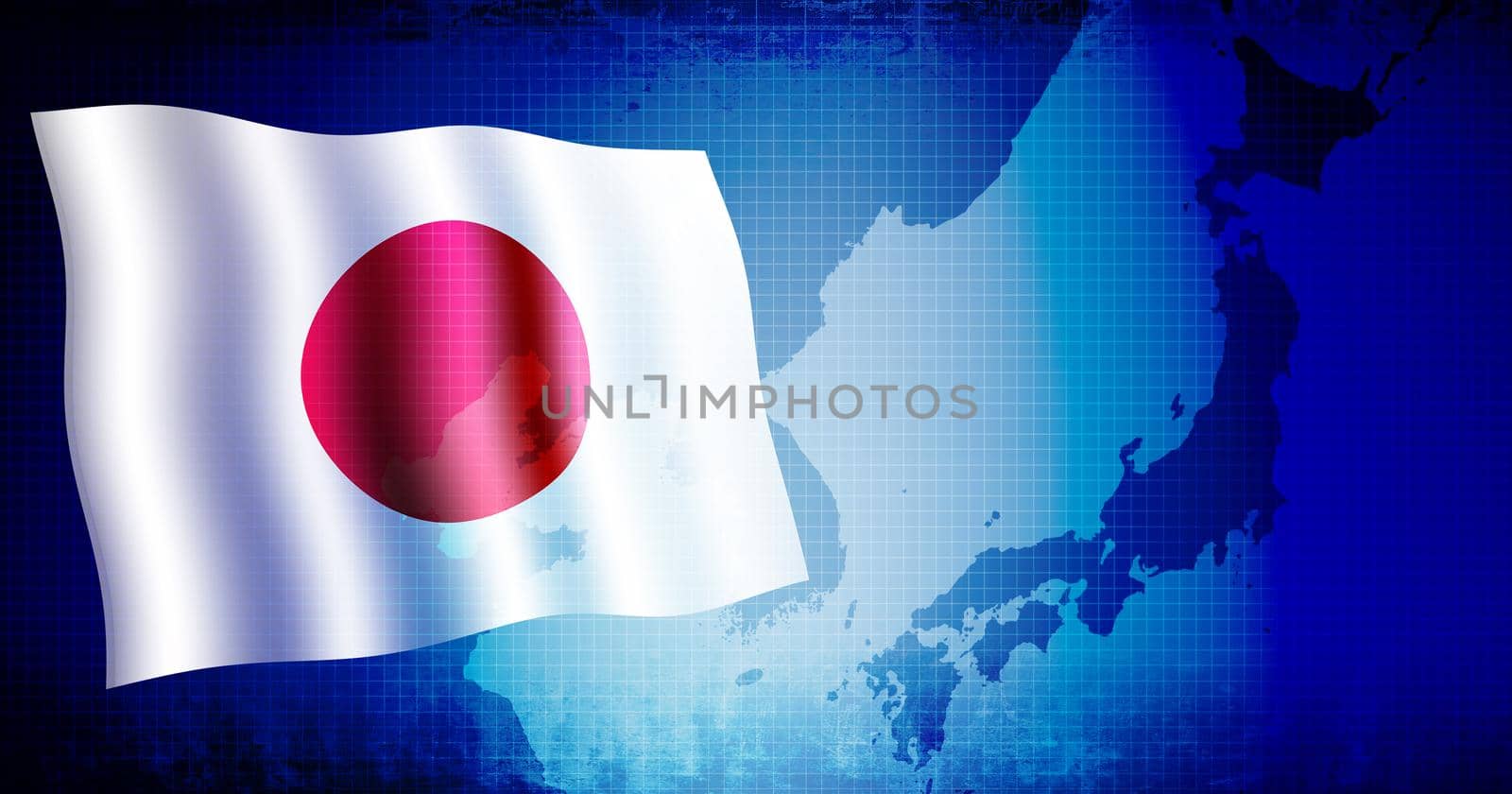Japanese national flag and east asia map / web banner background (text space)