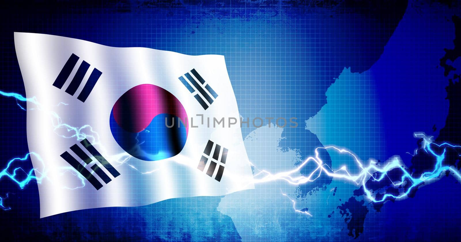 South korea national flag and east asia map / web banner background (text space) by barks