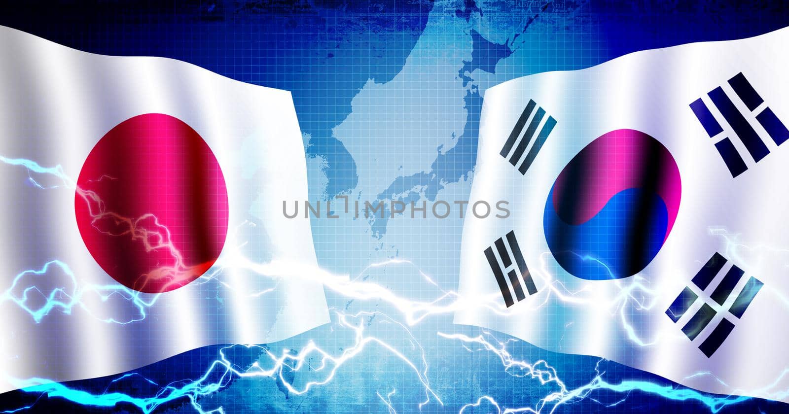Political confrontation between South korea and Japan / web banner background illustration by barks