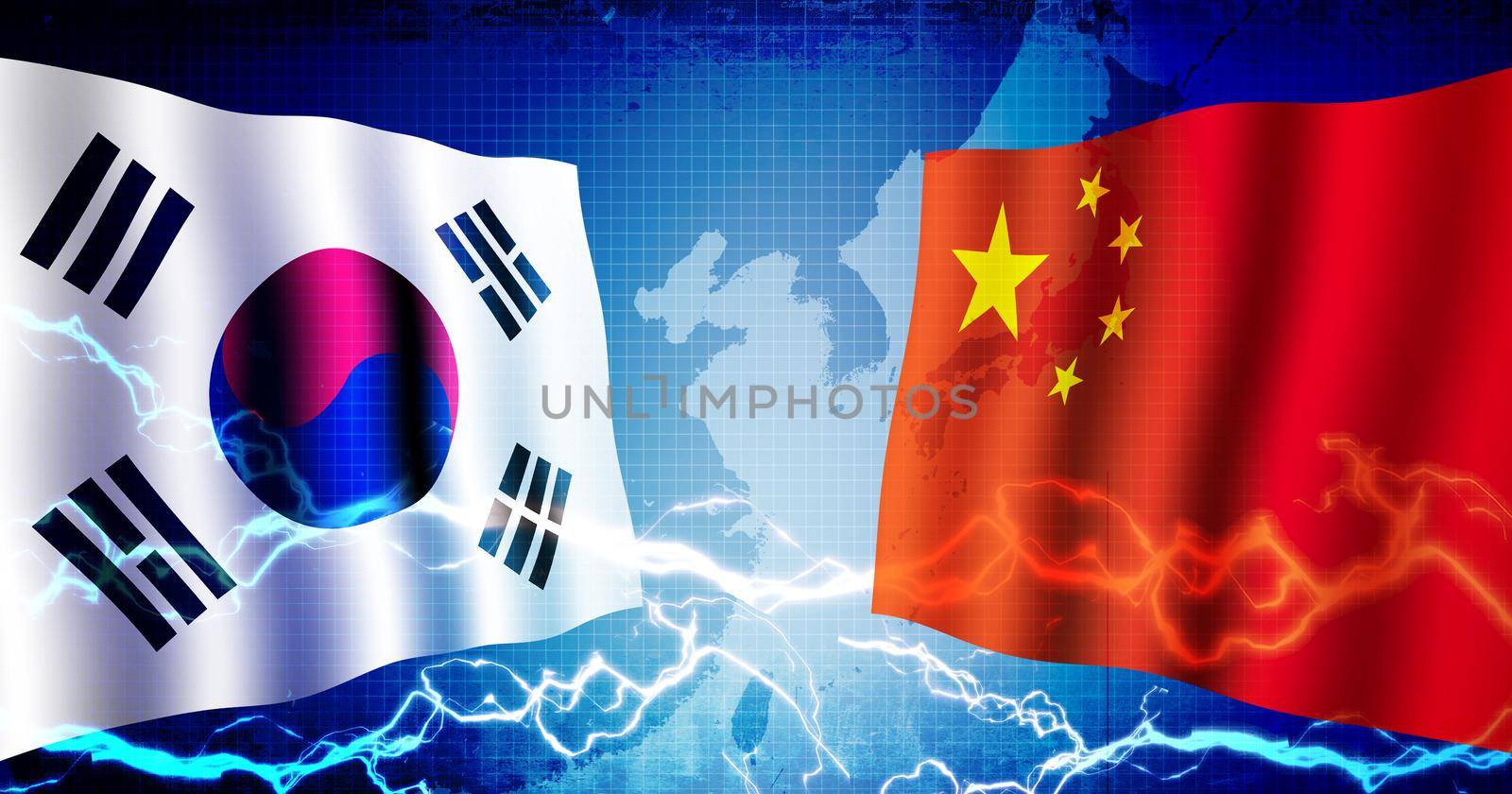 Political confrontation between South korea and china / web banner background illustration
