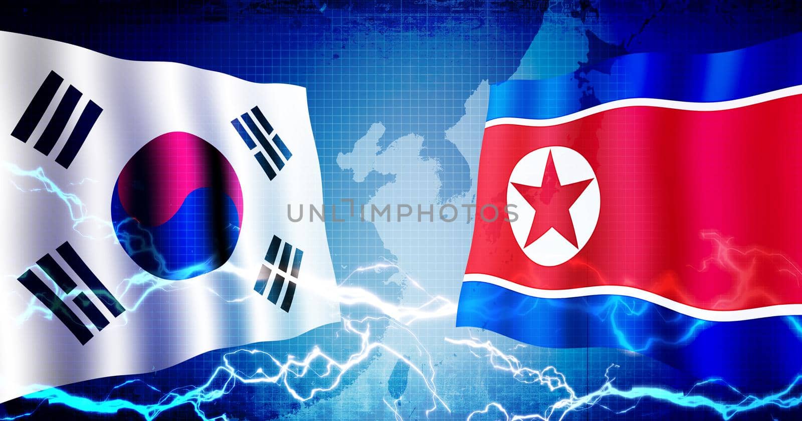 Political confrontation between South korea and North korea / web banner background illustration by barks