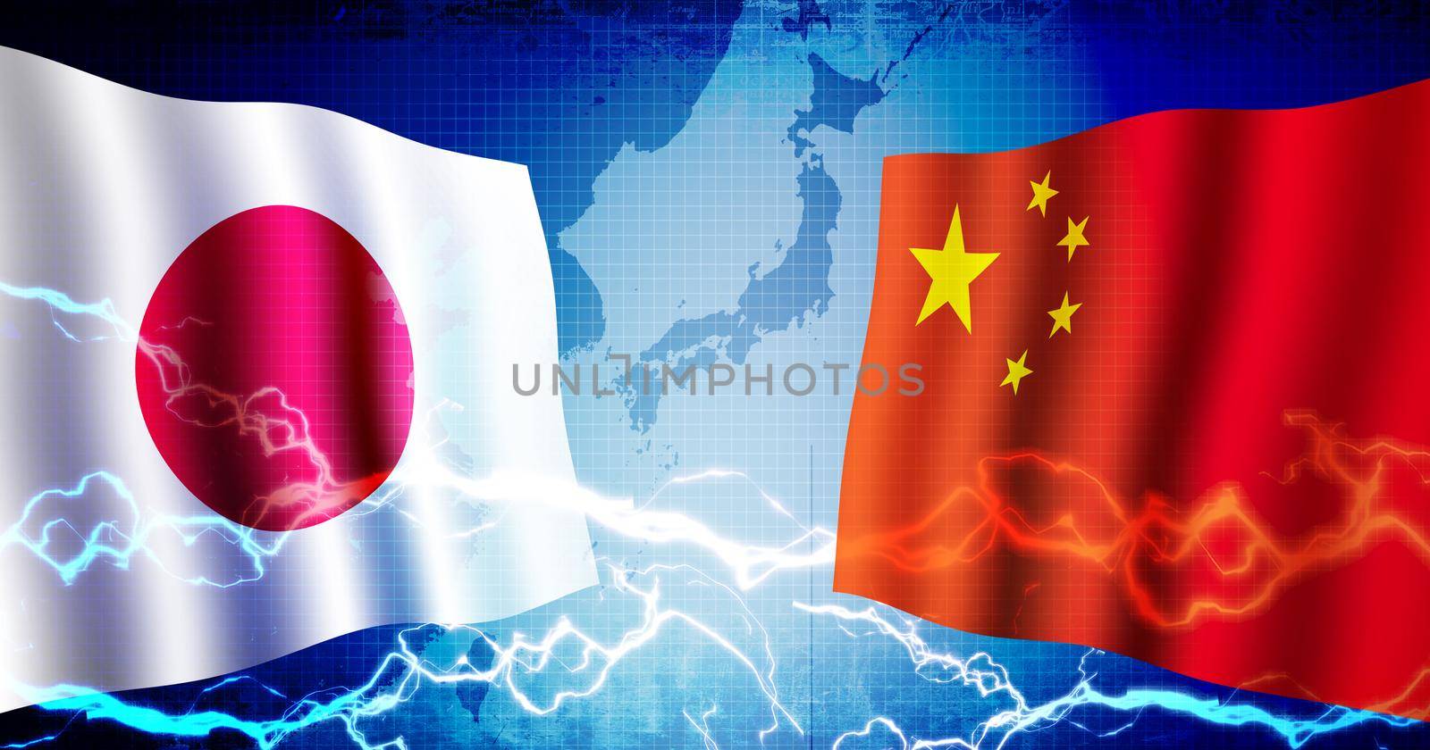 Political confrontation between Japan and China / web banner background illustration