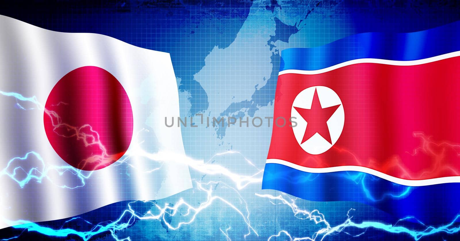 Political confrontation between Japan and North korea / web banner background illustration