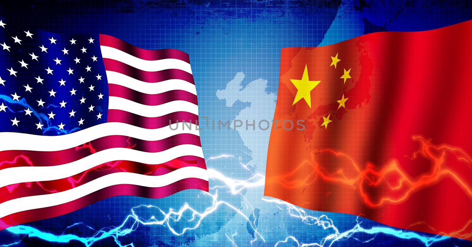 Political confrontation between USA and China / web banner background illustration by barks