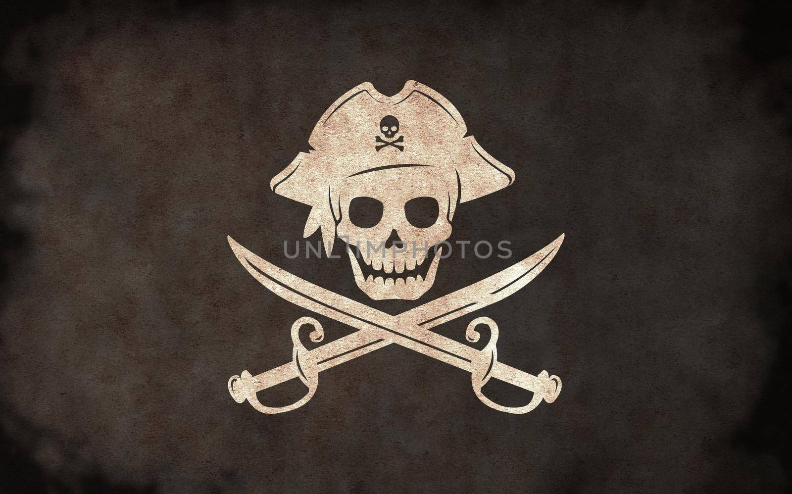 Dirty pirates flag illustration / skull and bones