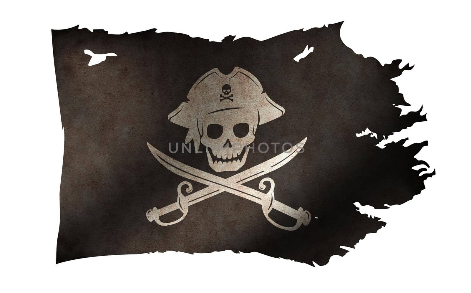 Dirty and torn pirates flag illustration / skull and bones