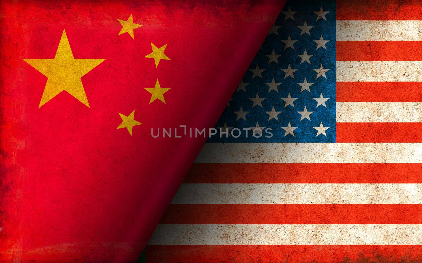 Grunge country flag illustration / China vs USA (Political or economic conflict)