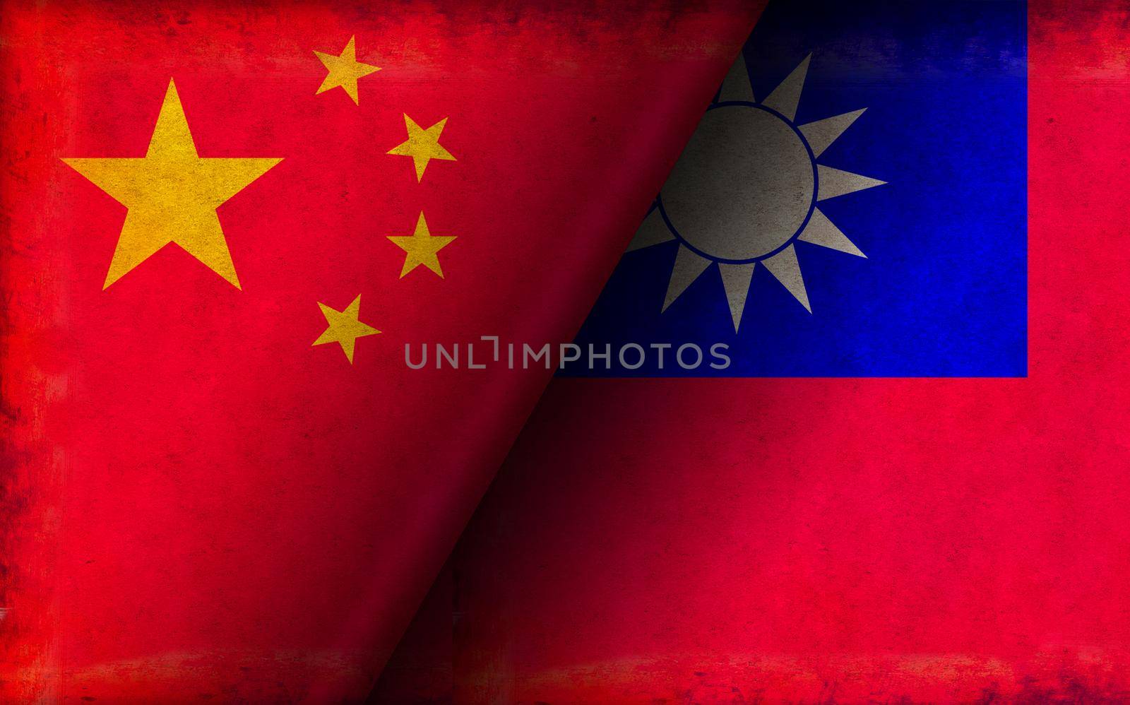 Grunge country flag illustration / China vs Taiwan (Political or economic conflict)