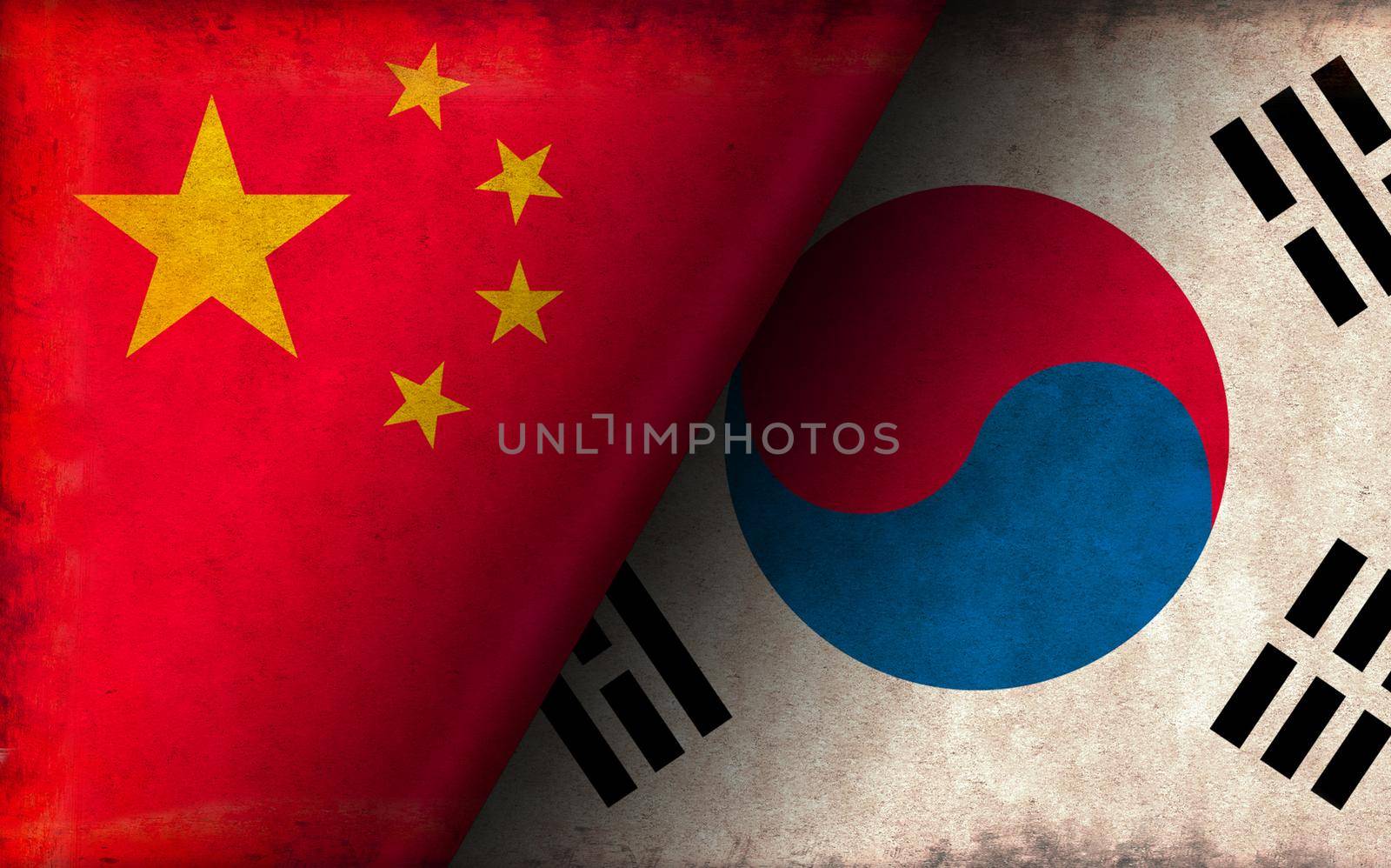 Grunge country flag illustration / China vs South korea (Political or economic conflict)