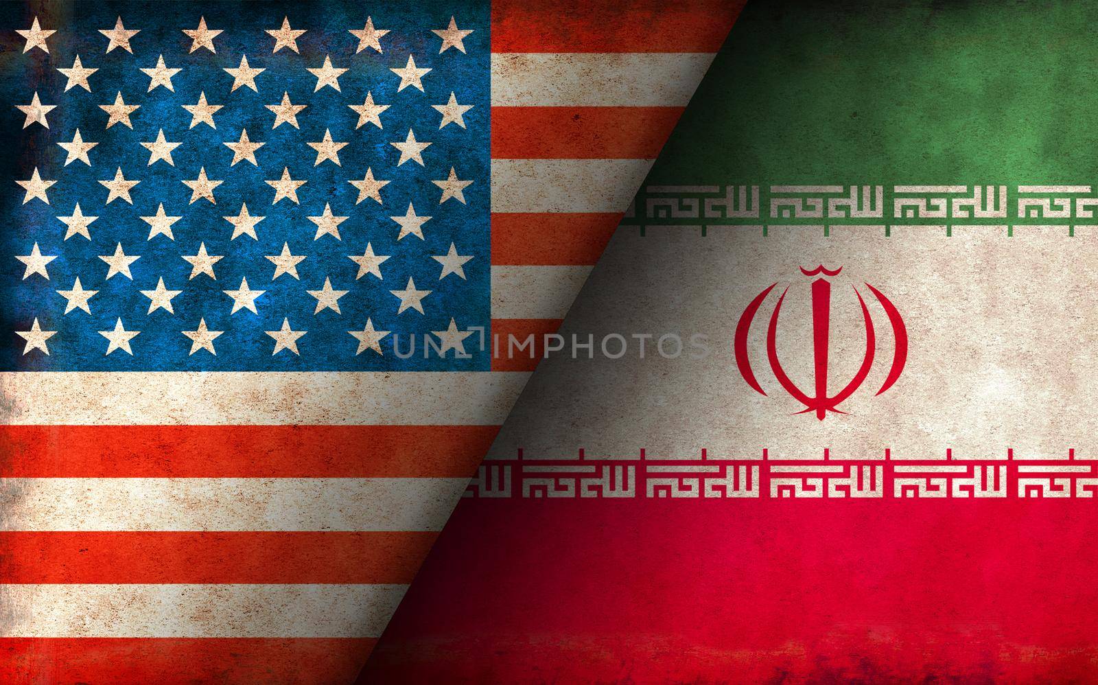 Grunge country flag illustration / USA vs Iran (Political or economic conflict)