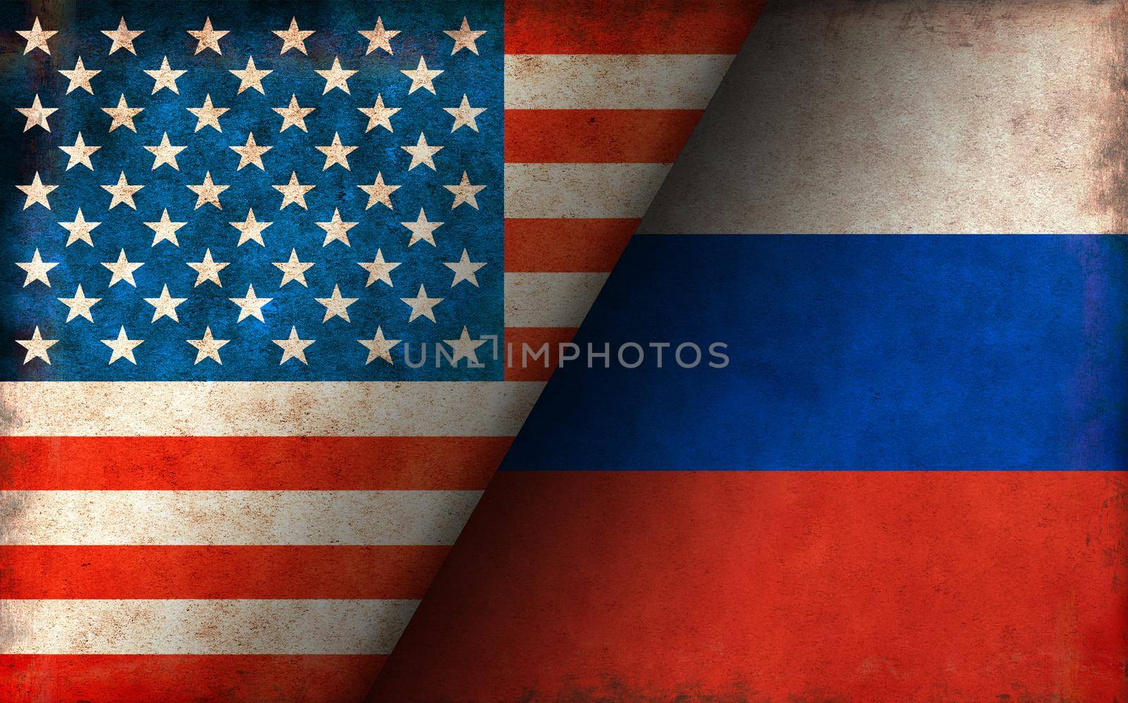 Grunge country flag illustration / USA vs Russia (Political or economic conflict)