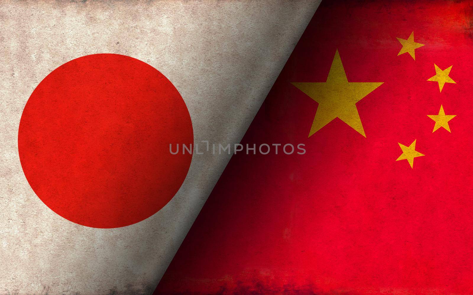 Grunge country flag illustration / Japan vs China (Political or economic conflict, Rival )