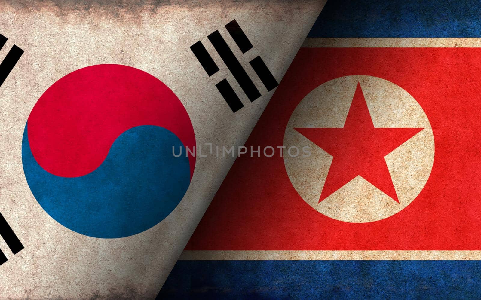 Grunge country flag illustration / South korea vs North korea (Political or economic conflict, Rival )