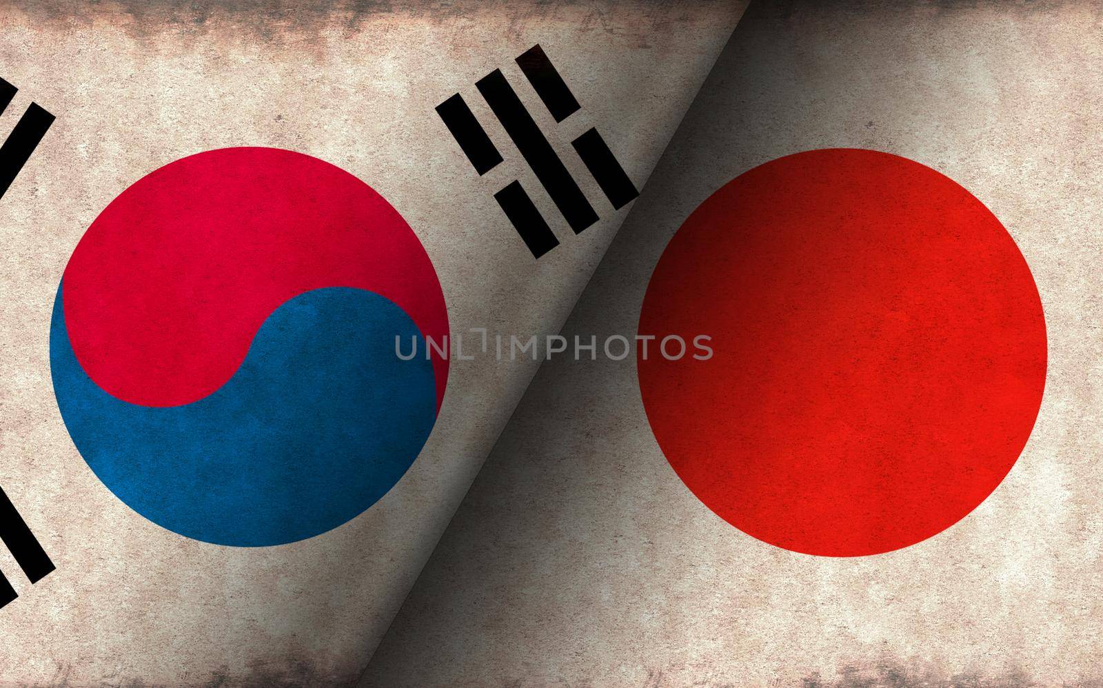 Grunge country flag illustration / South korea vs Japan (Political or economic conflict, Rival )