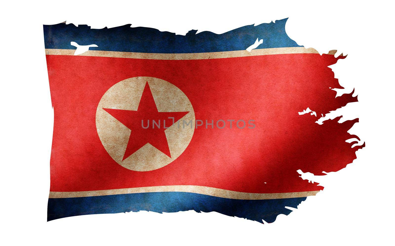 Dirty and torn country flag illustration / North Korea