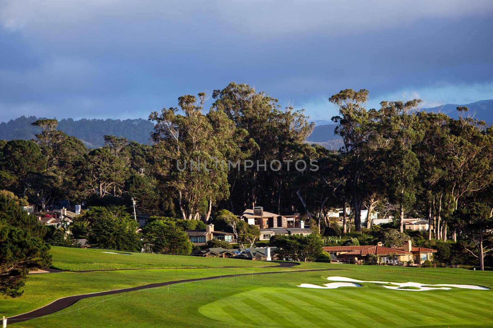 Coastline golf course, greens and bunkers in California, usa