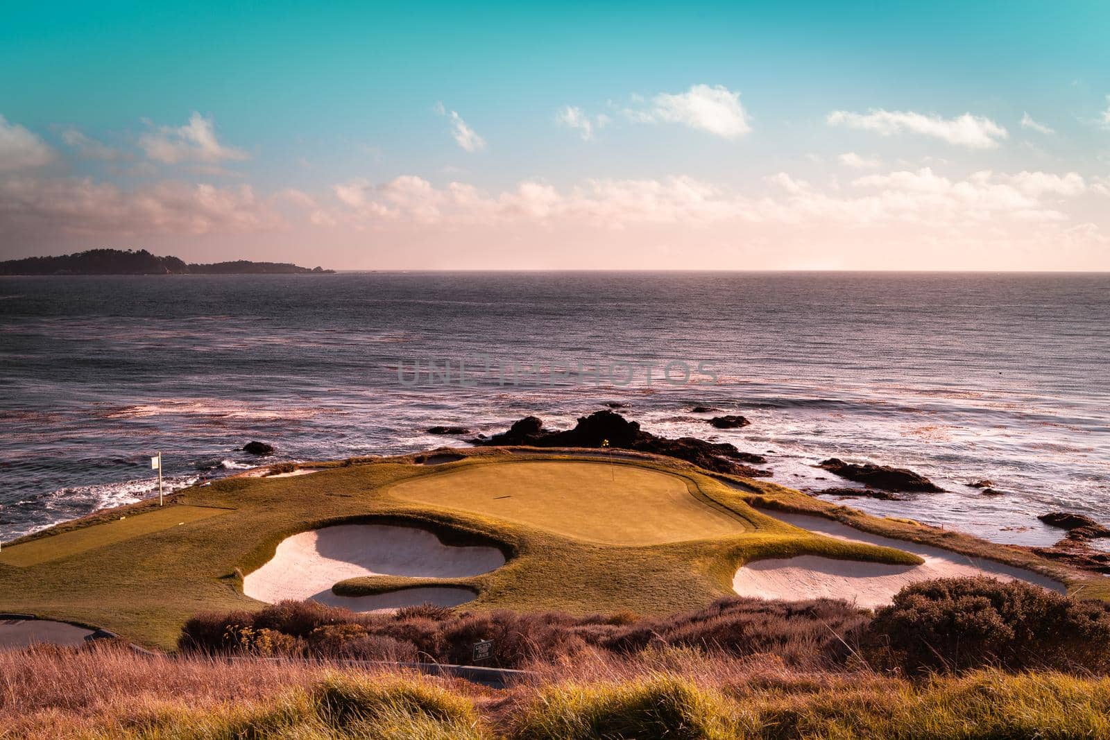 Coastline golf course, greens and bunkers in California, usa