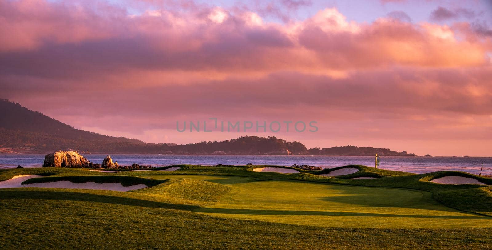 Coastline golf course, greens and bunkers in California, usa