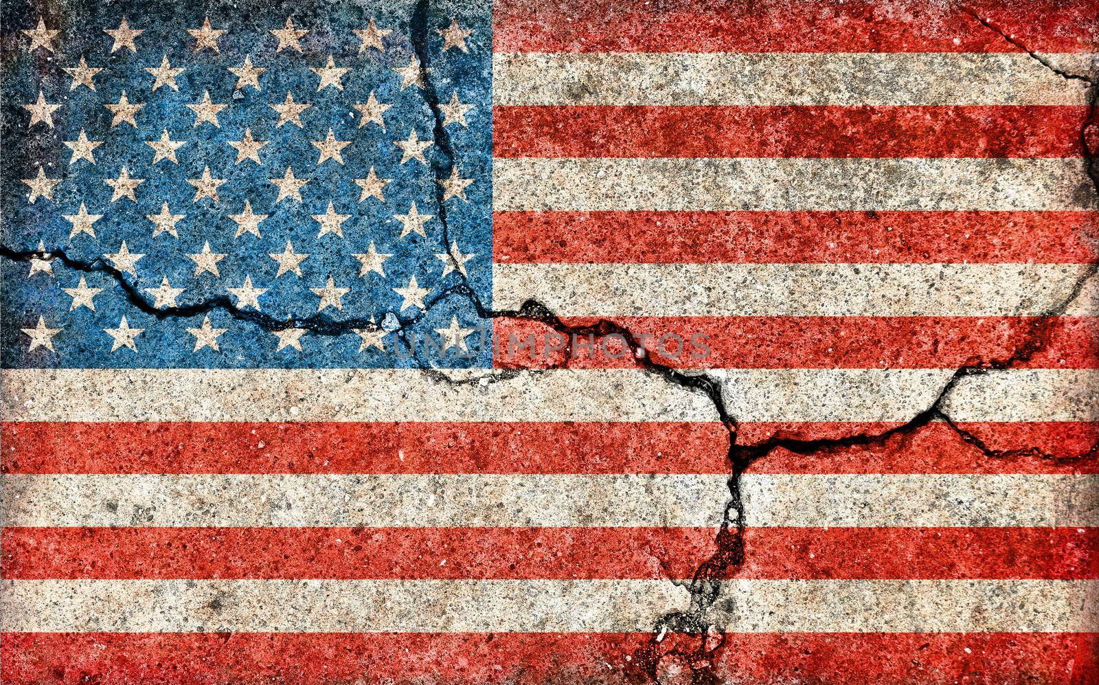 Grunge country flag illustration (cracked concrete background) / USA, United states of America