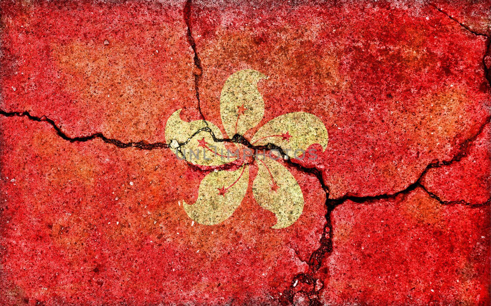 Grunge country flag illustration (cracked concrete background) / Hong Kong