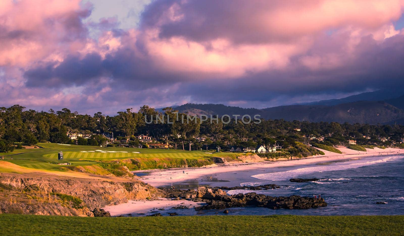 Coastline golf course, greens and bunkers in California, usa