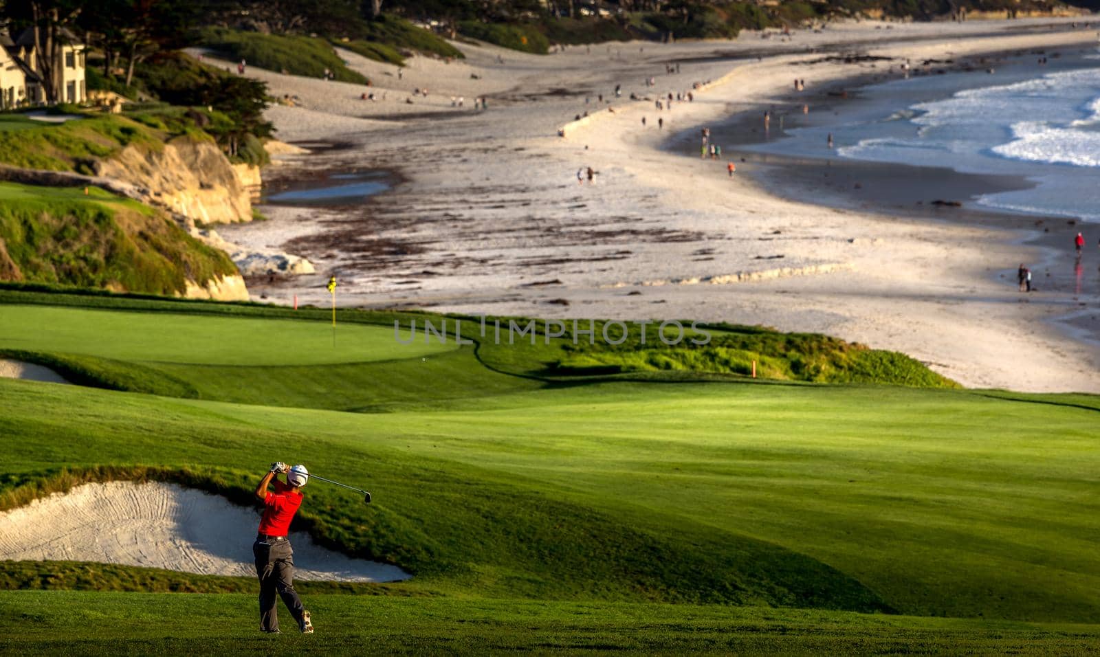 Coastline golf course, greens and bunkers in California, usa